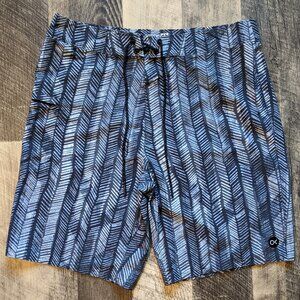 Outerknown Boardshorts Black Gray Fern Leaves Stripes